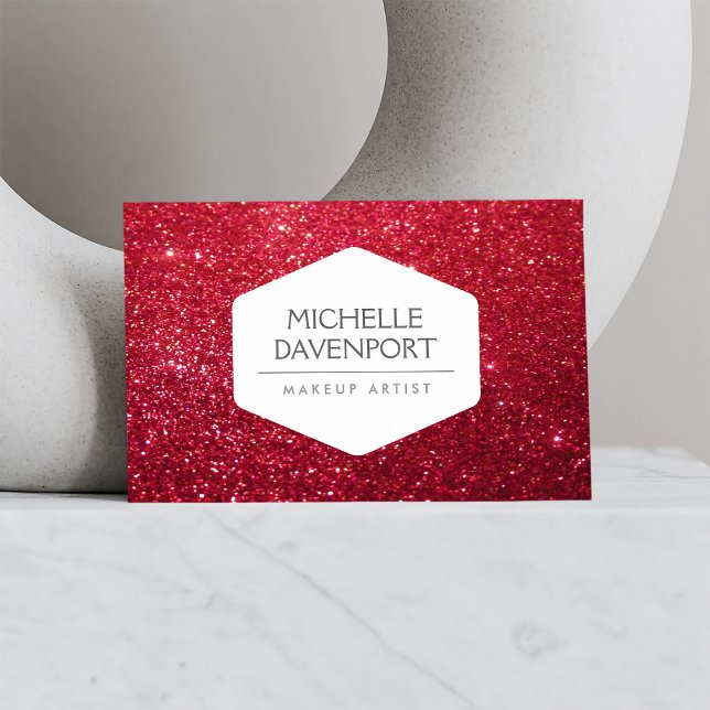 ELEGANT WHITE EMBLEM ON DEEP RED GLITTER BUSINESS CARD (Creator Uploaded)