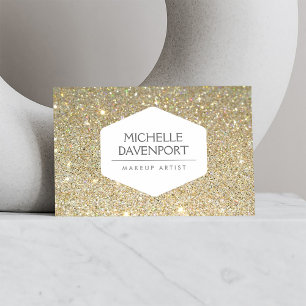 ELEGANT WHITE EMBLEM ON GOLD GLITTER BACKGROUND BUSINESS CARD