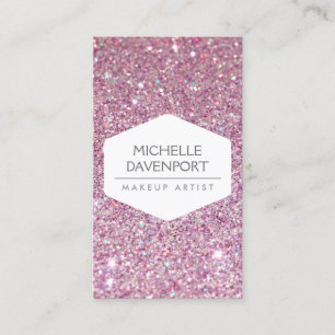 ELEGANT WHITE EMBLEM ON PINK GLITTER BACKGROUND II BUSINESS CARD