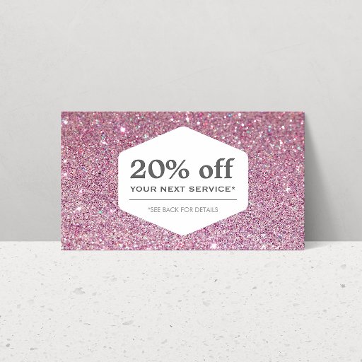 Customizable ELEGANT WHITE EMBLEM ON PINK GLITTER Coupon Card Business Card Templates