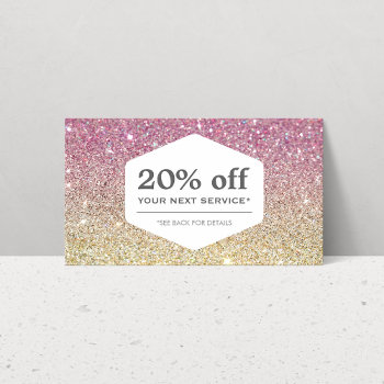 Elegant White Emblem On Pink Ombre Coupon Card by 1201am at Zazzle