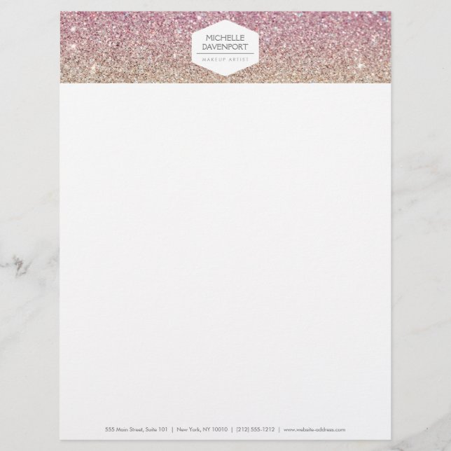 ELEGANT WHITE EMBLEM ON PINK OMBRE GLITTER LETTERHEAD (Front)