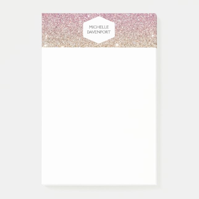 ELEGANT WHITE EMBLEM ON PINK OMBRE GLITTER POST-IT NOTES (Front)