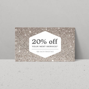 ELEGANT WHITE EMBLEM ON SILVER GLITTER Coupon Card