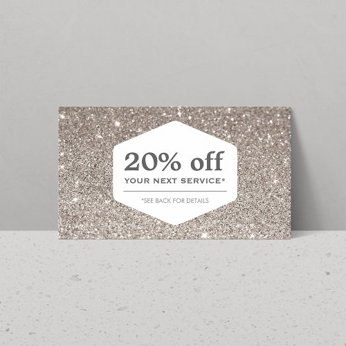 ELEGANT WHITE EMBLEM ON SILVER GLITTER Coupon Card Double-Sided Standard Business Cards (Pack Of 100)
