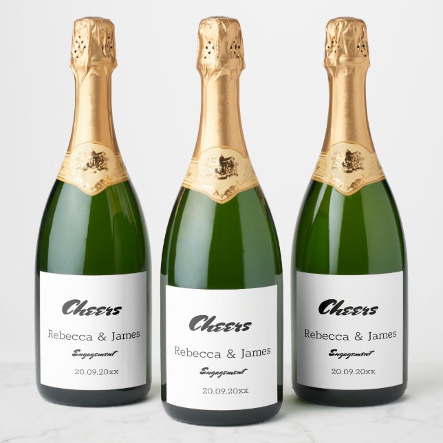 Elegant White Engagement Party Favors Sparkling Wine Label (Bottles)