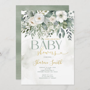 Elegant White Eucalyptus Floral Girl Baby Shower Invitation