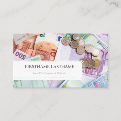Elegant white euro money currency financial expert business card