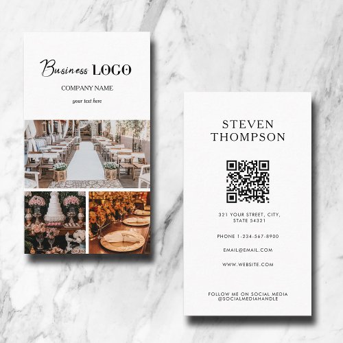 Elegant White Event Planning Business 3 Photos Business Card
