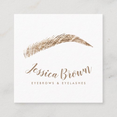 Elegant white eyebrow lashes luxury gold foil square business card