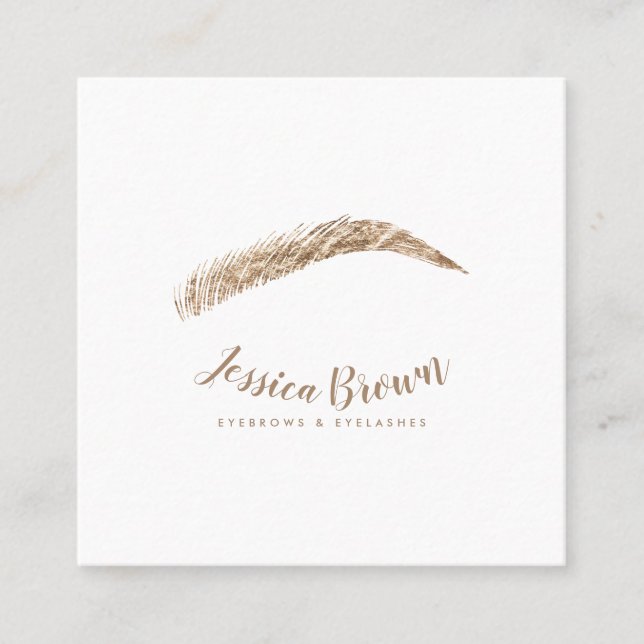 Elegant white eyebrow lashes luxury gold foil square business card (Front)
