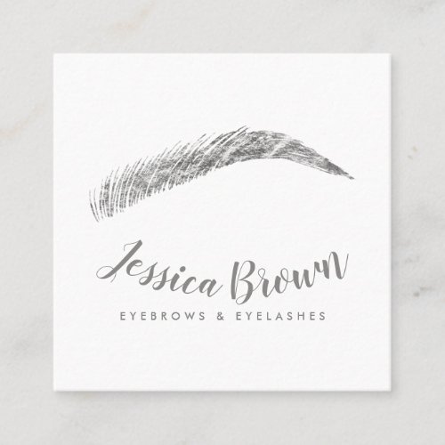 Elegant white eyebrow lashes luxury silver foil square business card