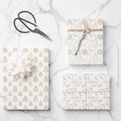 Elegant White Faux Fold Foil Christmas Wrapping Paper Sheets