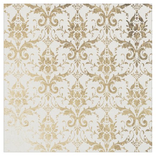 Elegant white faux gold antique floral damask fabric