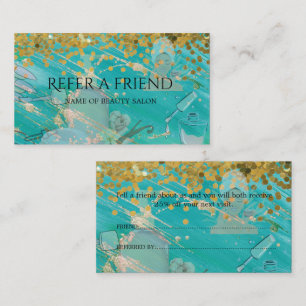 Elegant White Faux Gold Beauty Salon Referral card
