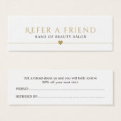 Elegant White Faux Gold Beauty Salon Referral Card (Front & Back)