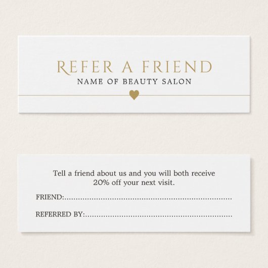 Elegant White Faux Gold Beauty Salon Referral Card (Front & Back)