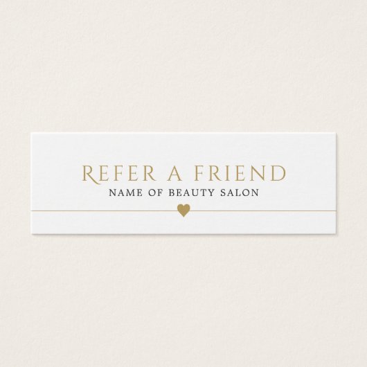 Elegant White Faux Gold Beauty Salon Referral Card (Front)