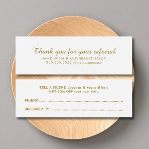 Elegant White Faux Gold Beauty Salon Referral Card