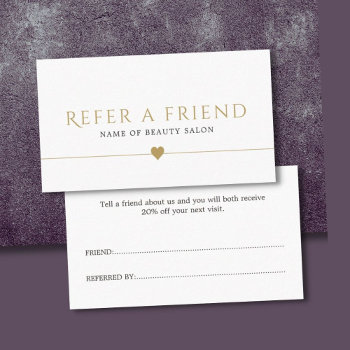 Elegant White Faux Gold Beauty Salon Referral Card by pro_business_card at Zazzle