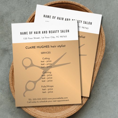 Elegant White Faux Gold Scissors Beauty Salon Flyer