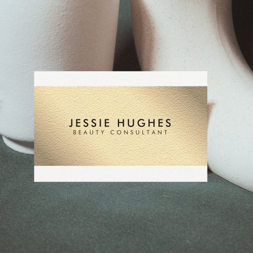 Elegant White Faux Gold Stripes Beauty Consultant Business Card