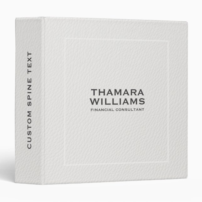 Elegant White Faux Leather Print 3 Ring Binder (Front/Spine)