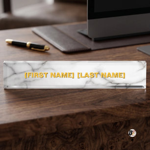 Elegant White Faux Marble Name Desk Name Plate