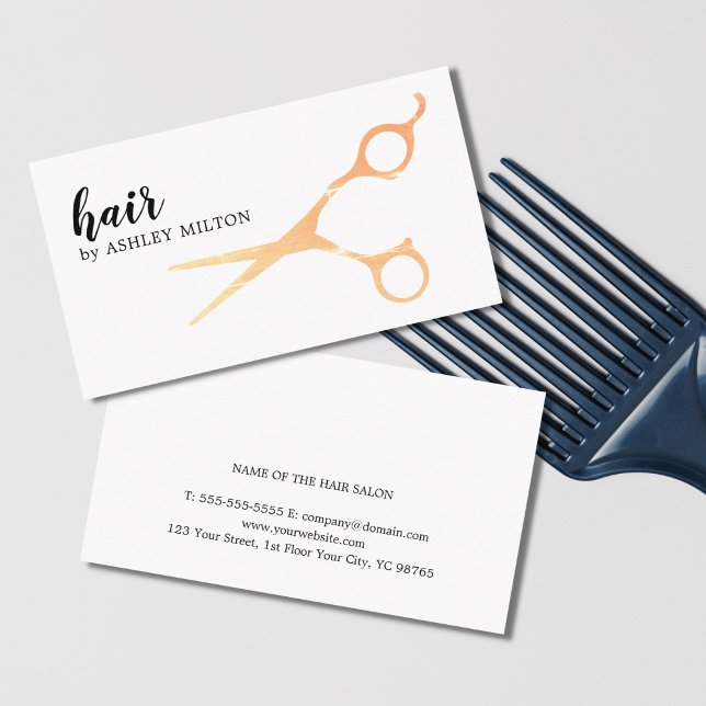 Elegant White Faux Metal Scissors Hairstylist Business Card (Creator Uploaded)