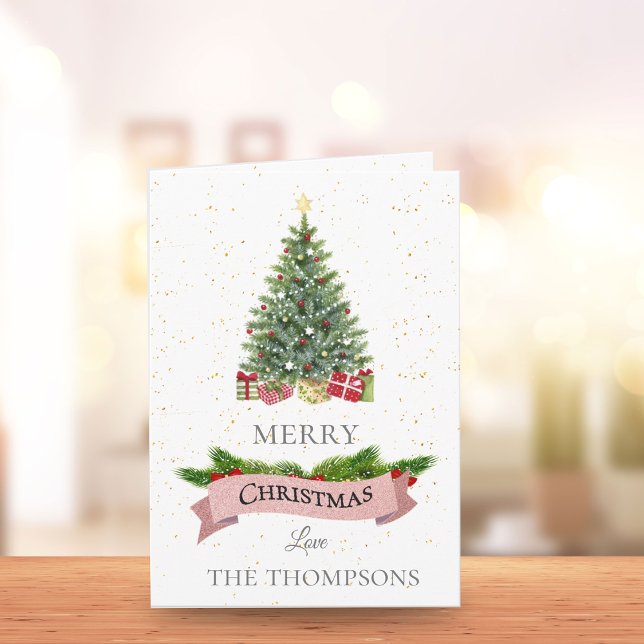 Elegant White Faux Pink Glitter Merry Christmas Note Card (Elegant White Faux Pink Glitter Merry Christmas Note Card)