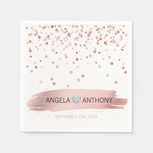 Elegant White Faux Rose Gold Confetti Wedding Napkins (Front)