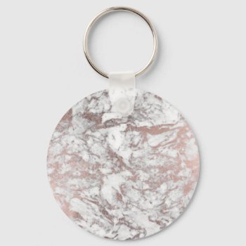 Elegant White Faux Rose Gold Modern Marble Keychain by pink_water at Zazzle