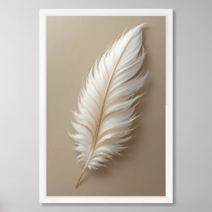 Elegant White Feather & Gold Accent Art Framed Art