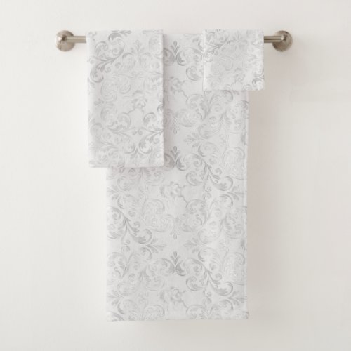 Elegant White Filigree Ornate Design Bath Towel Set