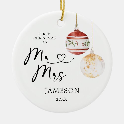 Elegant White First Christmas As Mr Mrs Ornament