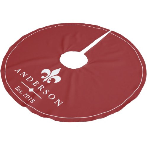 Elegant White Fleur de Lis  Red  Personalized Brushed Polyester Tree Skirt