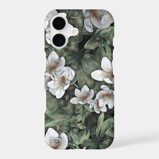 Elegant White Flora on Moody Greenery iPhone Case (Back)