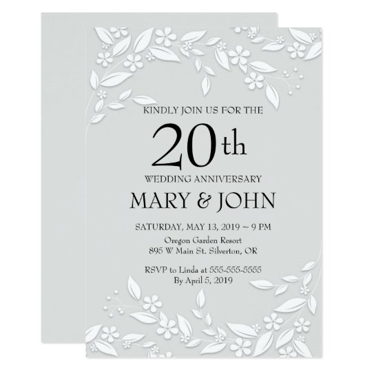 Elegant White Floral 20th Anniversary Invite | Zazzle.com