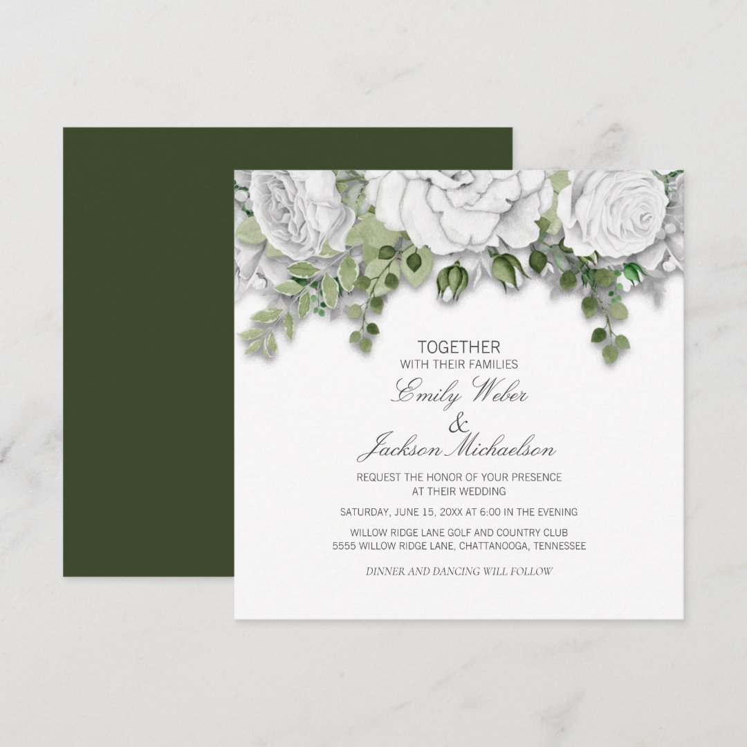 Elegant White Floral and Green Wedding Invitation | Zazzle