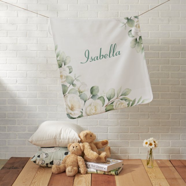 Elegant white floral baby girl blanket  (In Situ)