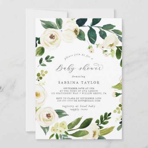 Elegant White Floral Baby Shower Invitation