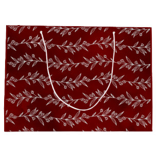 Elegant White Floral Berry Vine Christmas Gift Bag