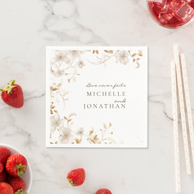 Elegant White Floral Bible Verse Modern Wedding Napkins (Insitu)