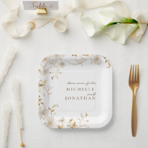 Elegant White Floral Bible Verse Modern Wedding Paper Plates