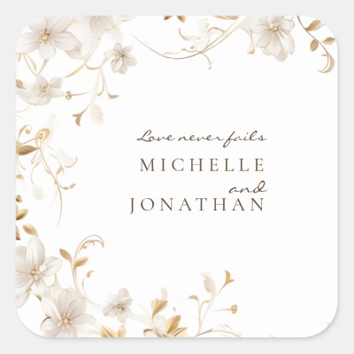 Elegant White Floral Bible Verse Modern Wedding  Square Sticker