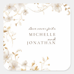 Elegant White Floral Bible Verse Modern Wedding Square Sticker