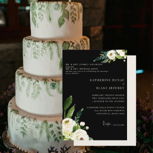 Elegant White Floral Black and Cream Both Parents Invitation