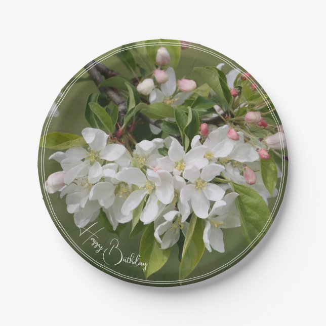 Elegant White Floral Bloom Paper Plates (Front)