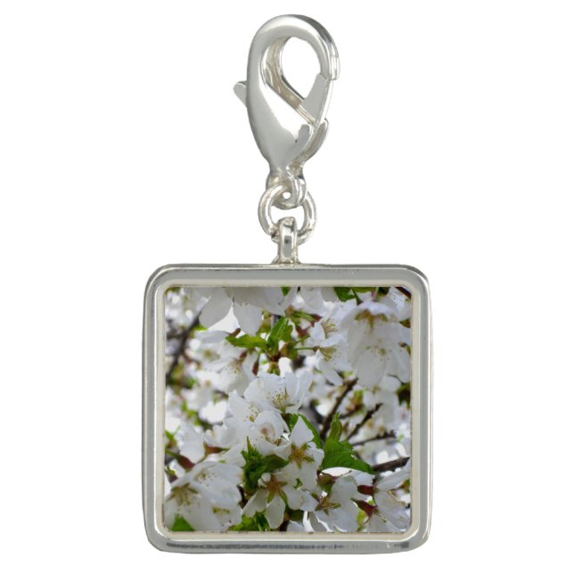Elegant white floral blossom photo charm (Front)