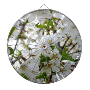 Elegant white floral blossom photo dartboard with darts